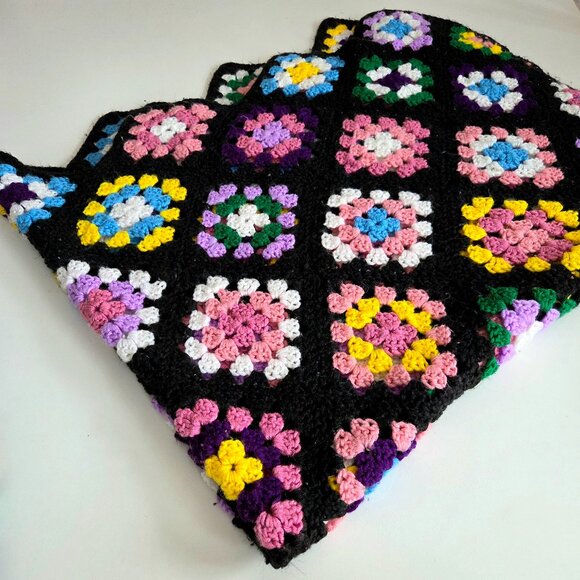 throw Other - Handmade Crochet Granny Square Throw Blanket Afghan Boho Bohemian Cozy Bedroom
